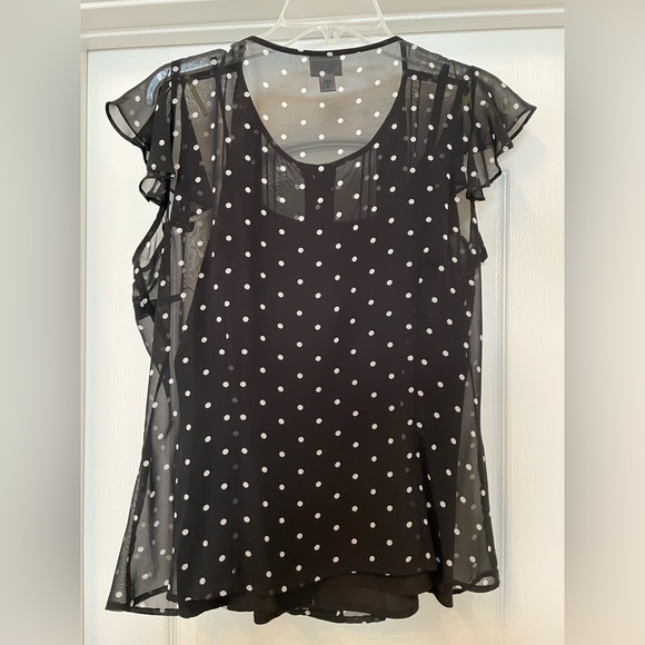 Worthington button down sheer chiffon shirt top size Large in black and white - Picture 3 of 3